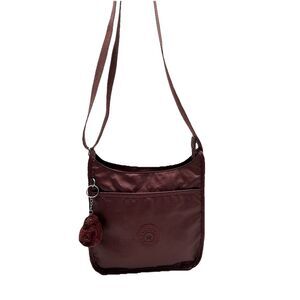 Kipling Nicci Live Light Metallic Plum Shoulder Bag With Monkey Bag Charm